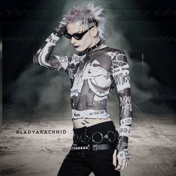 WIDOW graphic print mesh unisex punk top - Picture 1 of 8